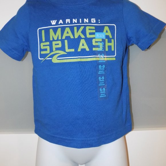 The Children's Place Warning I Make A Splash SS T-Shirt Size 6/9 Months Boy's - Picture 2 of 3